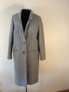 Women’s Grey Single-Breasted Wool  Blend Coat